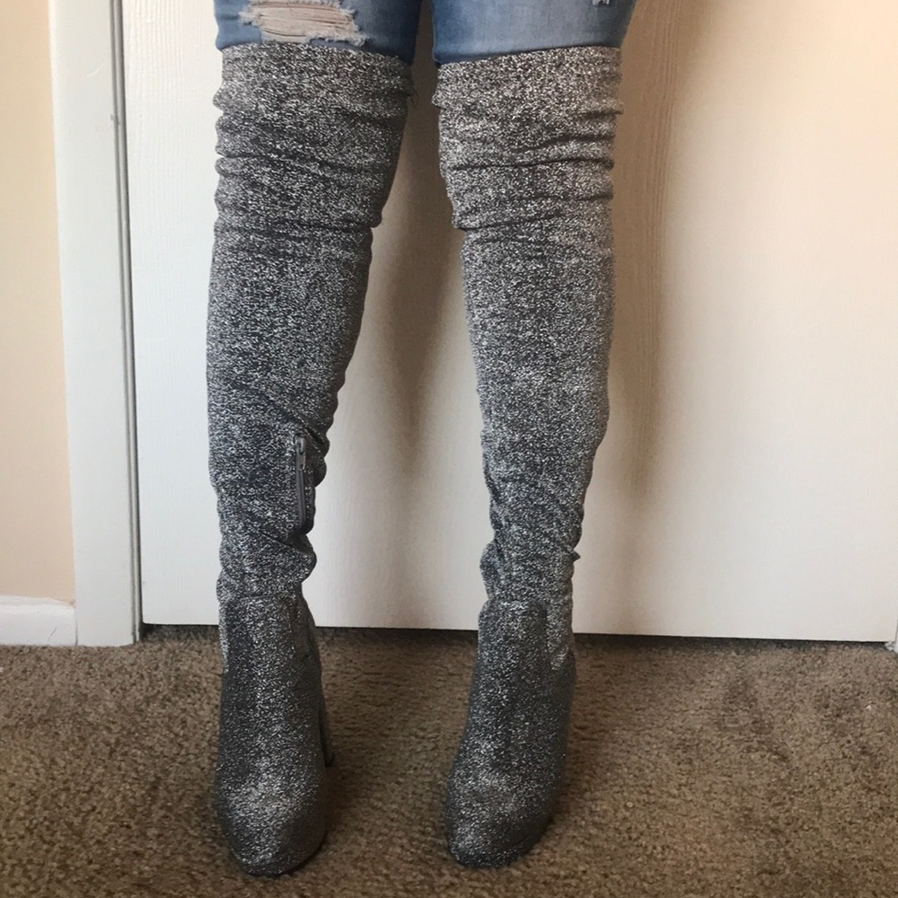 Silver high waist boots